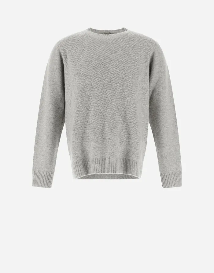 Herno RESORT SWEATER IN HERRINGBONE PLAIN CASHMERE Grey Men Knitwear