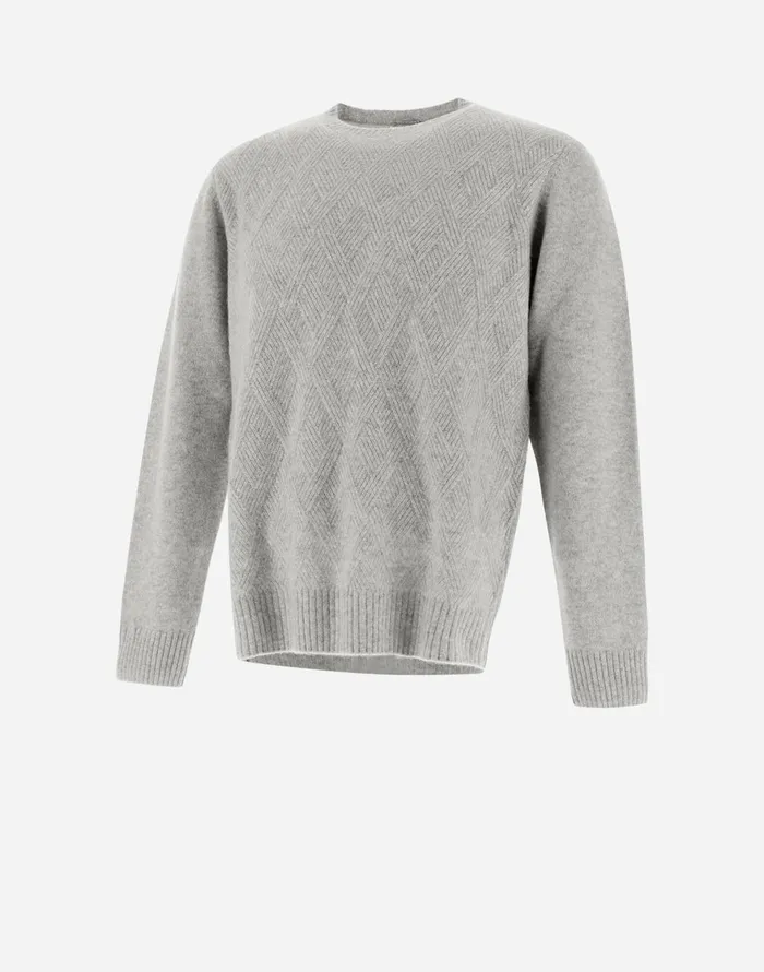 Herno RESORT SWEATER IN HERRINGBONE PLAIN CASHMERE Grey Men Knitwear