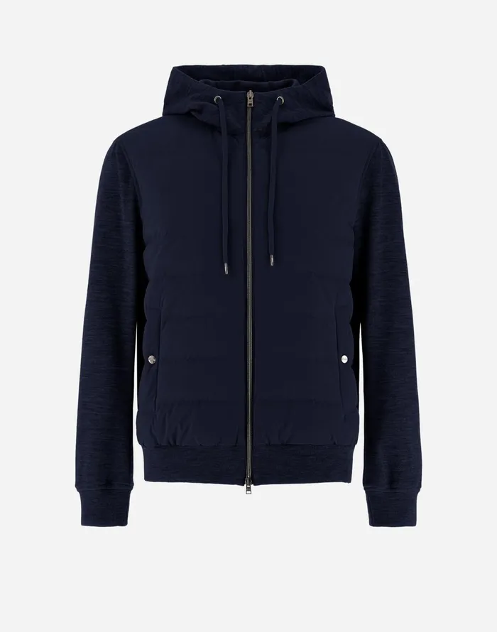 Herno RESORT SWEATSHIRT IN COUPLED WOOL PIQUE and LIGHT NYLON STRETCH Navy Blue Men Sweaters and Cardigan
