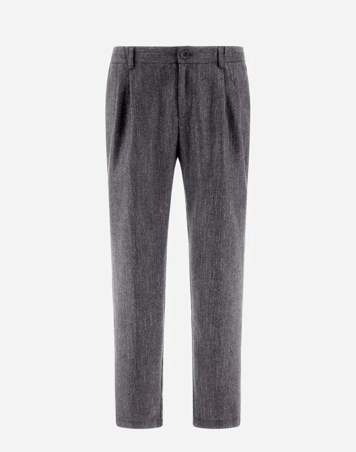 Herno TROUSERS IN HERRINGBONE WOOL Grey Men Trousers