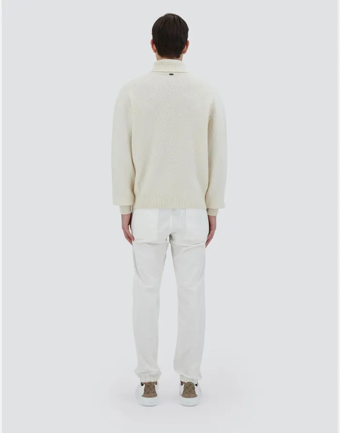 Herno TURTLENECK SWEATER IN INFINITY HERRINGBONE WOOL Cream Men Knitwear