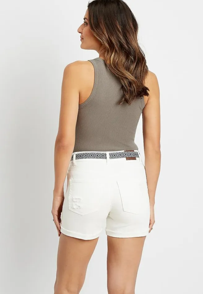 High Rise White Vintage Belted 5In Short Women Maurices Jeans