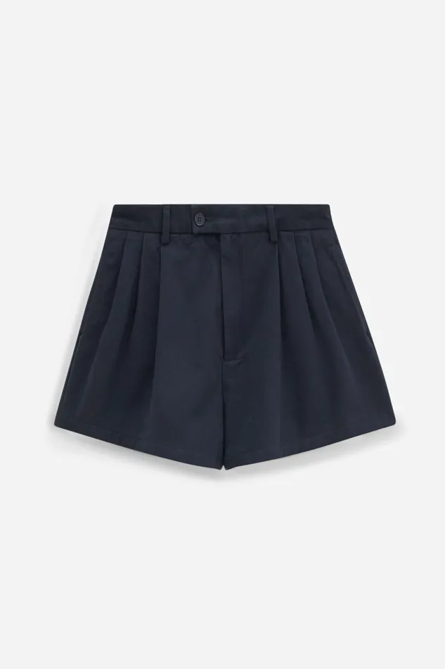 High Waist Pleated Cotton Shorts Black Women Trousers filippak