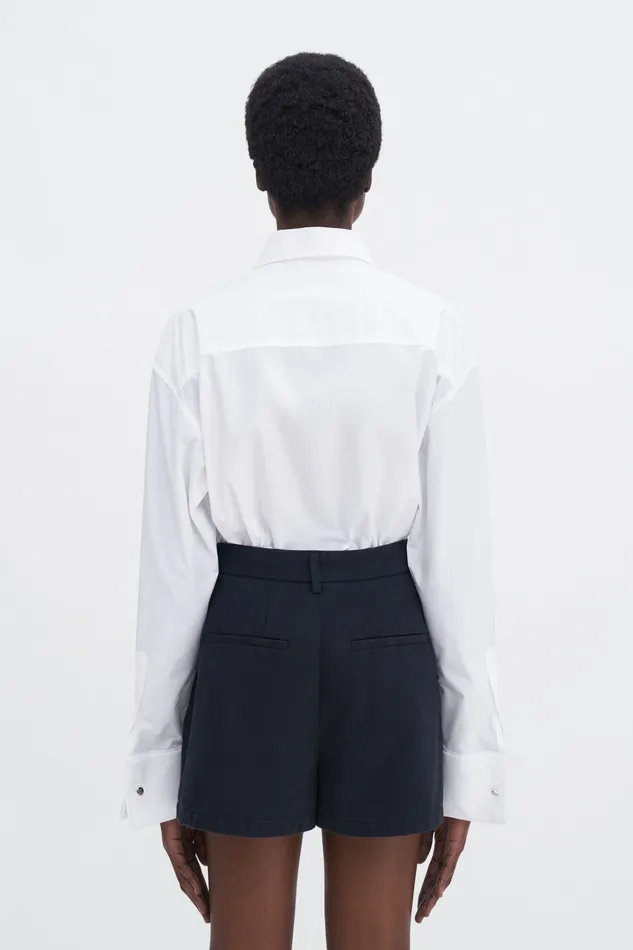 High Waist Pleated Cotton Shorts Black Women Trousers filippak