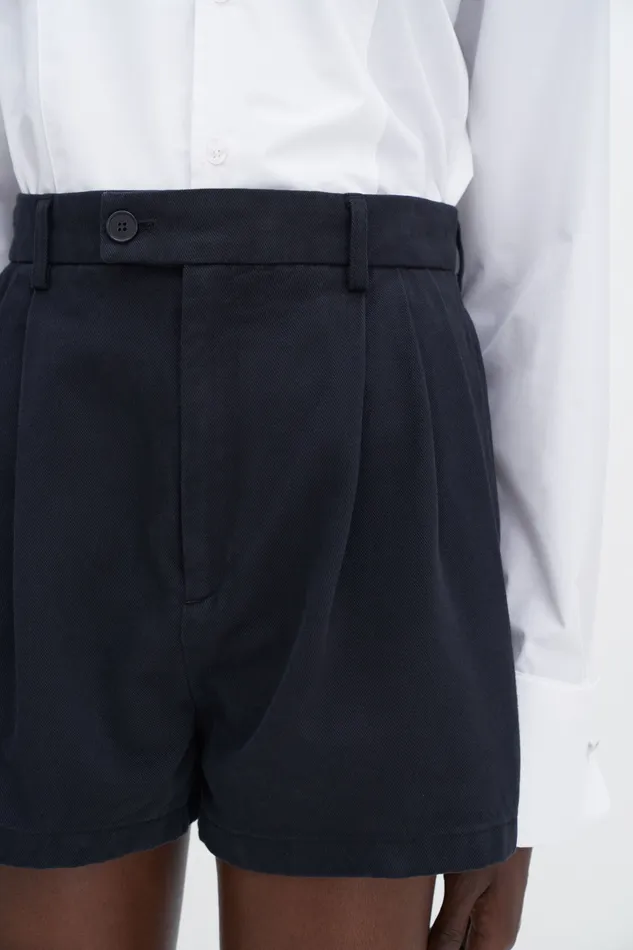 High Waist Pleated Cotton Shorts Black Women Trousers filippak