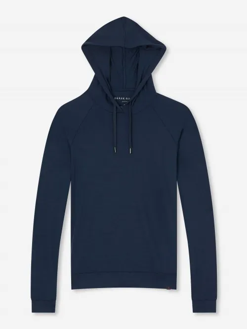 Hooded Tops Women Derek Rose Pullover Hoodie Basel Micro Modal Stretch Navy