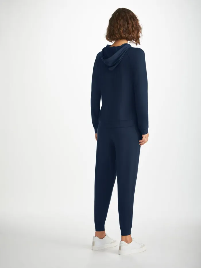 Hooded Tops Women Derek Rose Pullover Hoodie Basel Micro Modal Stretch Navy