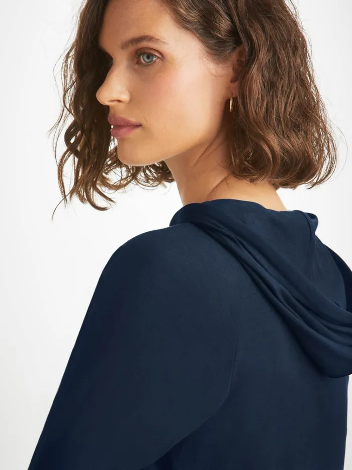 Hooded Tops Women Derek Rose Pullover Hoodie Basel Micro Modal Stretch Navy