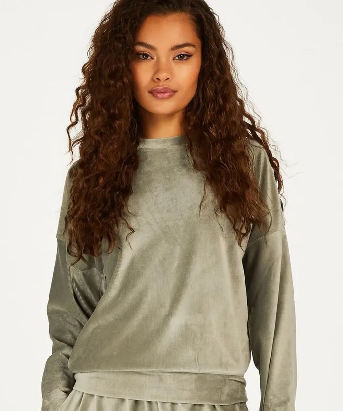 Hunkemller Velour Rib Top With Long Sleeves 8211 Green Green 8211 Women