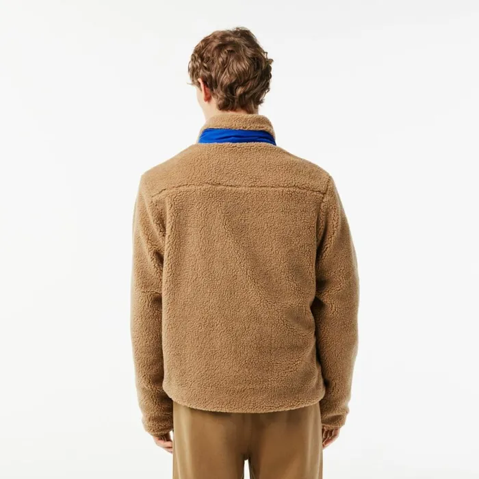 Jackets and Coats Men Lacoste Men039s ZipUp Colorblock Fleece Jacket Brown Blue Ize