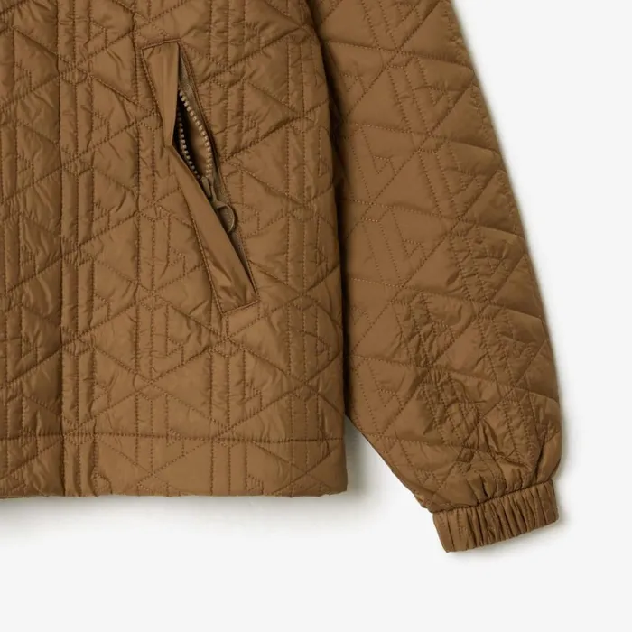 Jackets and Coats Women Lacoste Women039s Short Padded ZipUp Monogram Print Jacket Brown Six
