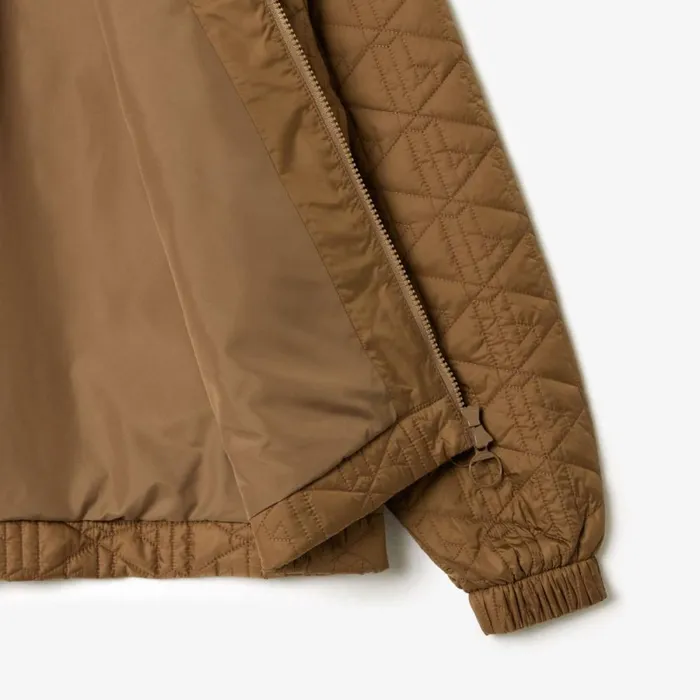 Jackets and Coats Women Lacoste Women039s Short Padded ZipUp Monogram Print Jacket Brown Six