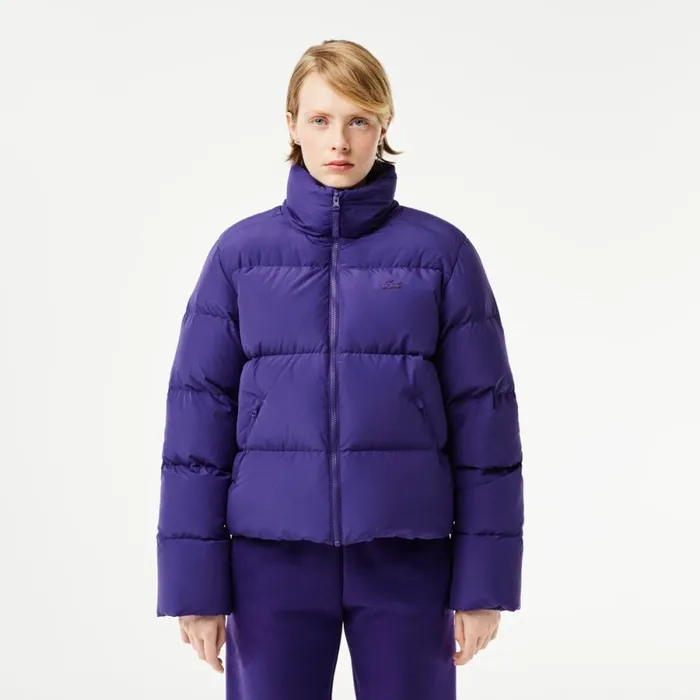Jackets and Coats Women Lacoste Women039s Stowable Hood Puffer Jacket Acai Purple Sni