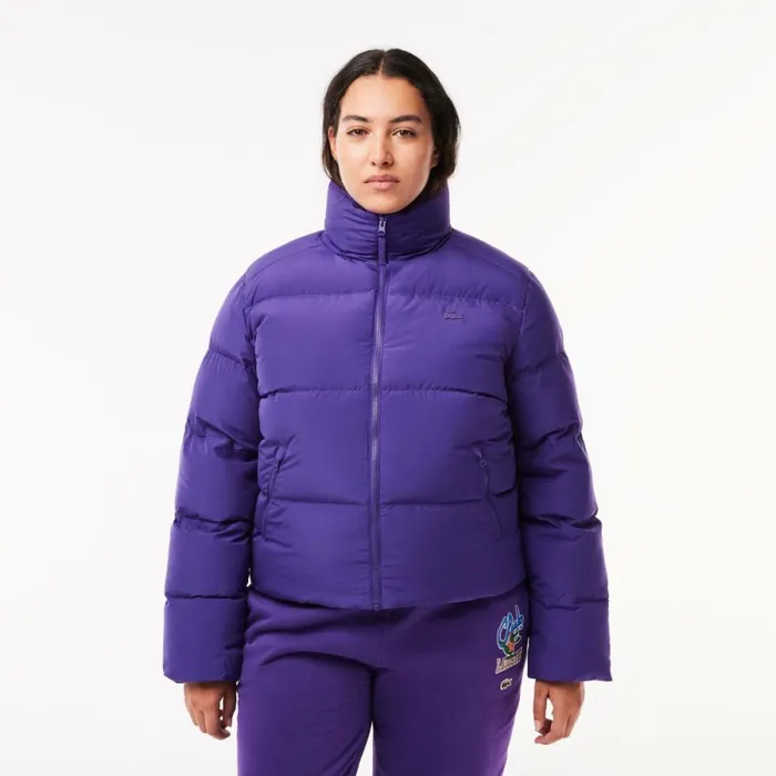 Jackets and Coats Women Lacoste Women039s Stowable Hood Puffer Jacket Acai Purple Sni