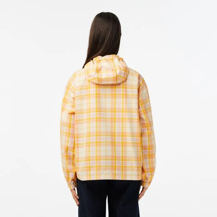 Jackets and Coats Women Lacoste Womens Checked PullOver Jacket White Yellow Light Orange Pink White Vui