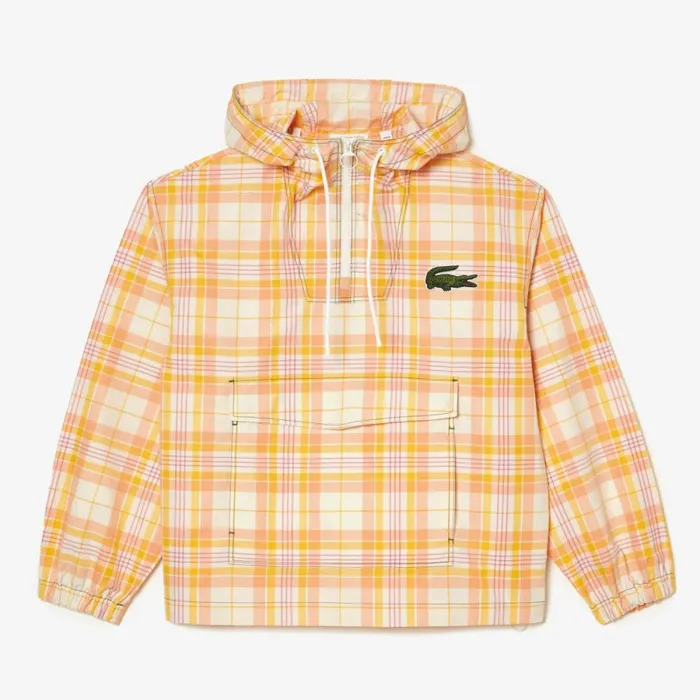 Jackets and Coats Women Lacoste Womens Checked PullOver Jacket White Yellow Light Orange Pink White Vui