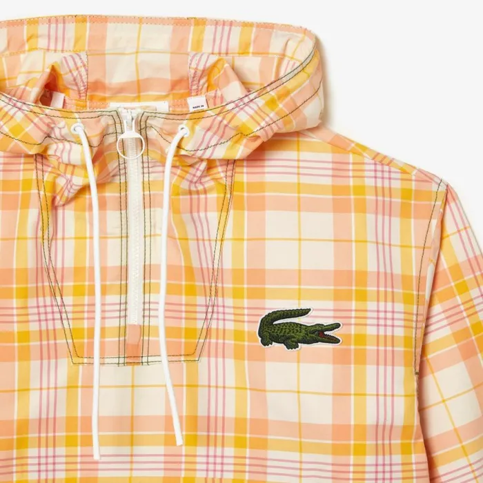 Jackets and Coats Women Lacoste Womens Checked PullOver Jacket White Yellow Light Orange Pink White Vui