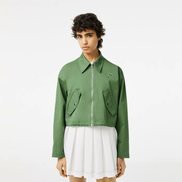 Jackets and Coats Women Lacoste Womens Cotton Harrington ZipUp Jacket Khaki Green Kx5