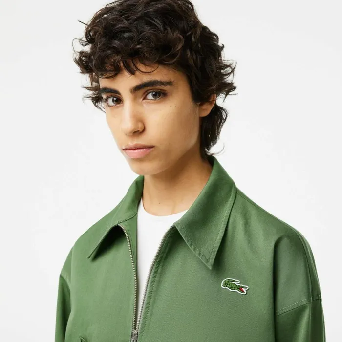 Jackets and Coats Women Lacoste Womens Cotton Harrington ZipUp Jacket Khaki Green Kx5