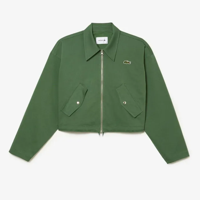 Jackets and Coats Women Lacoste Womens Cotton Harrington ZipUp Jacket Khaki Green Kx5