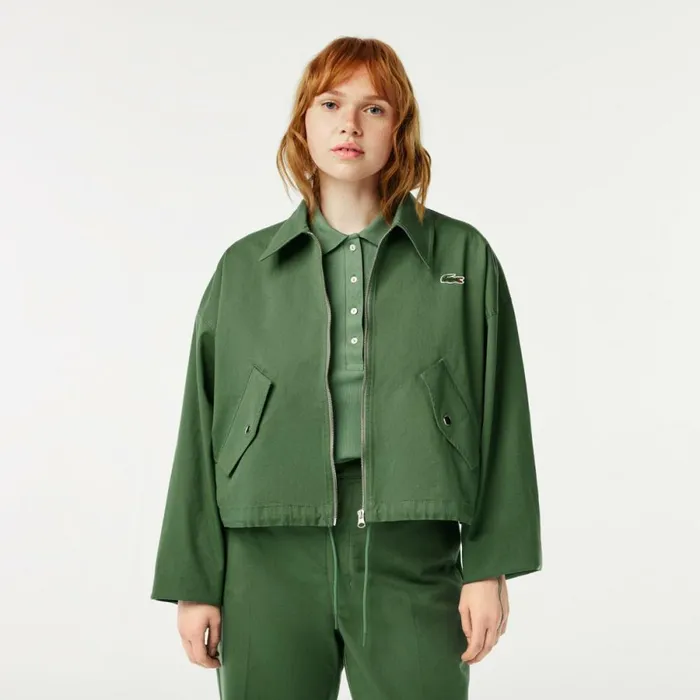 Jackets and Coats Women Lacoste Womens Cotton Harrington ZipUp Jacket Khaki Green Kx5