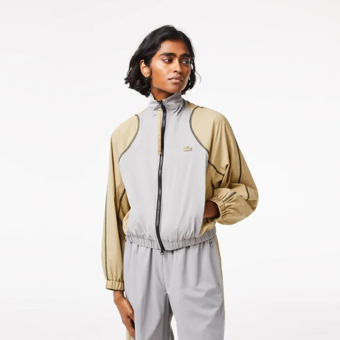 Jackets and Coats Women Lacoste Womens Oversized TwoTone Jacket Grey Beige 7mt