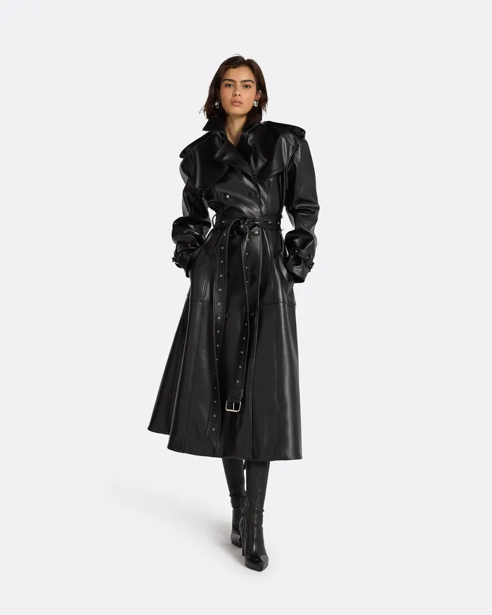 Jackets and Coats Women Safiyaa Emy Black Vegan Leather Coat Black
