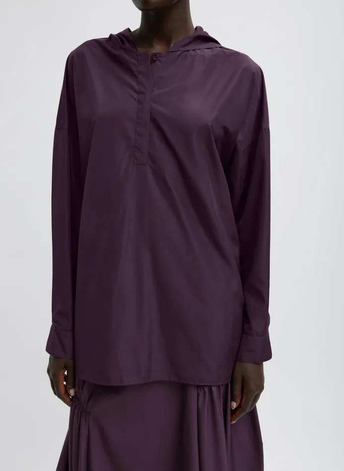 Jackets and Outerwear Women Tibi Shirred Nylon Hoodie With Cocoon Back