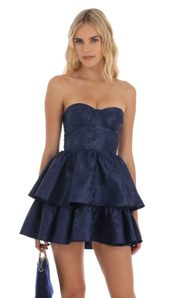 Jacquard Corset Mini Dress Navy Women LUCY IN THE SKY Mini Dresses Jacquard Corset Mini Dress Navy Women LUCY IN THE SKY Mini Dresses