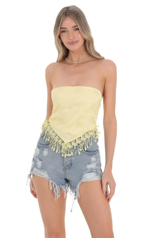Jacquard Tassel Bandana Top Yellow Women LUCY IN THE SKY Tops