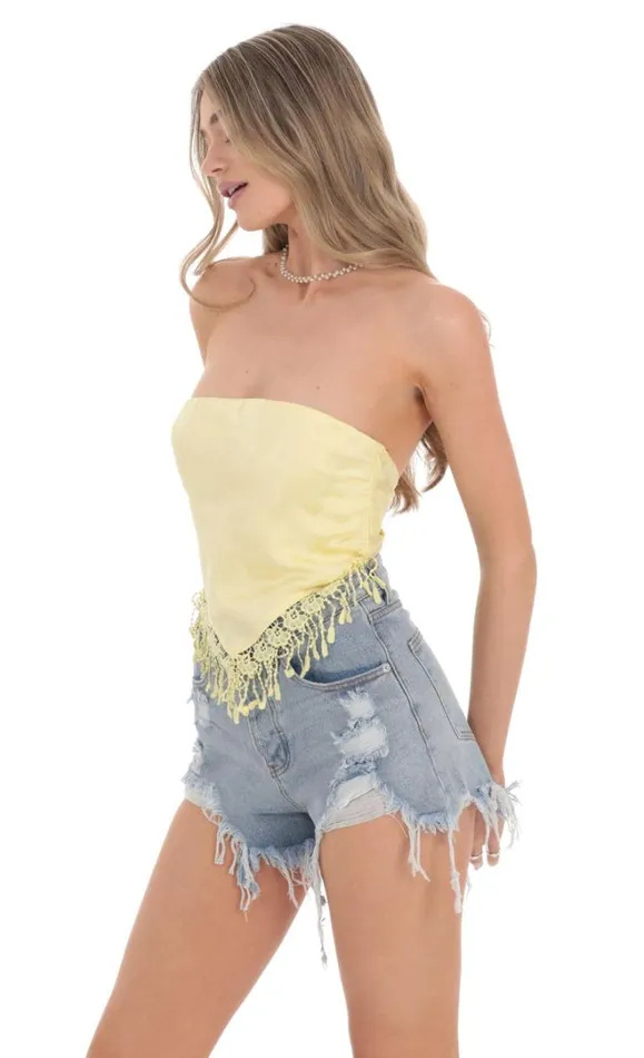 Jacquard Tassel Bandana Top Yellow Women LUCY IN THE SKY Tops Jacquard Tassel Bandana Top Yellow Women LUCY IN THE SKY Tops