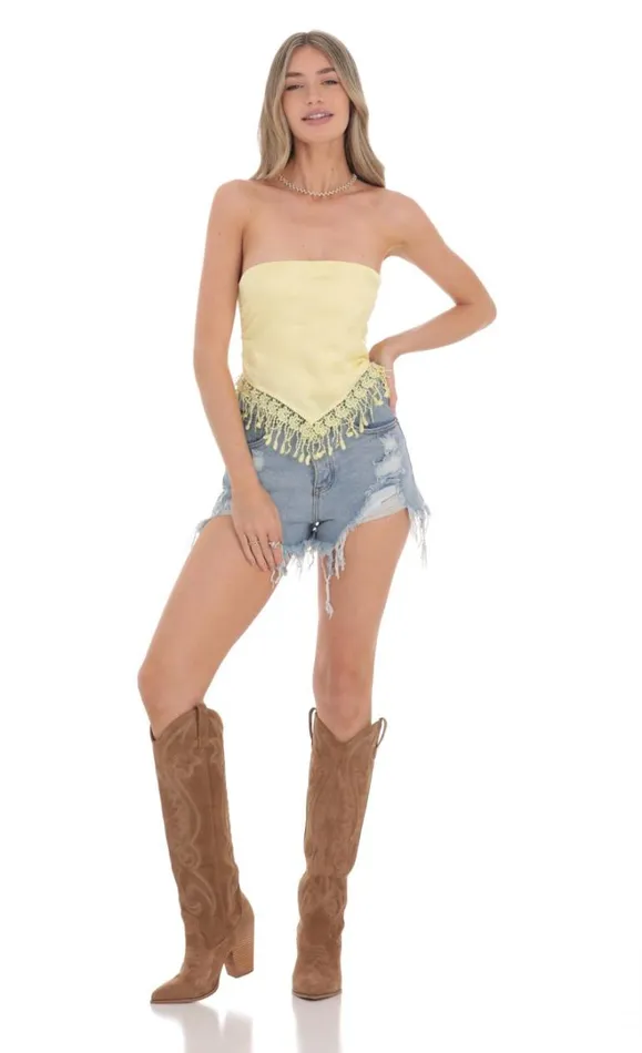 Jacquard Tassel Bandana Top Yellow Women LUCY IN THE SKY Tops Jacquard Tassel Bandana Top Yellow Women LUCY IN THE SKY Tops