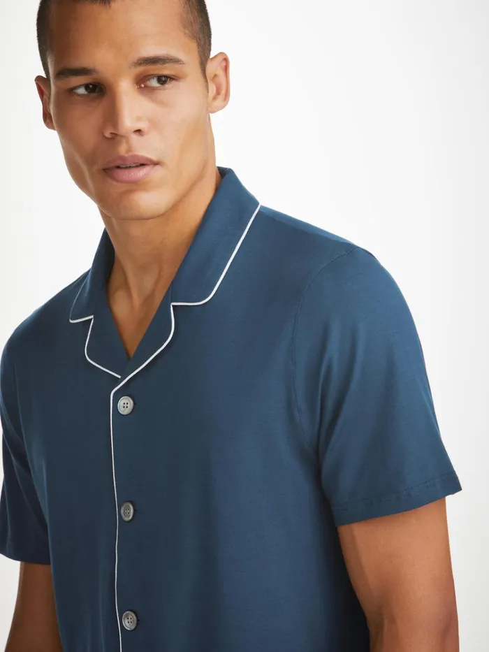 Jersey Pajamas Men Derek Rose Short Pajamas Basel Micro Modal Stretch Navy