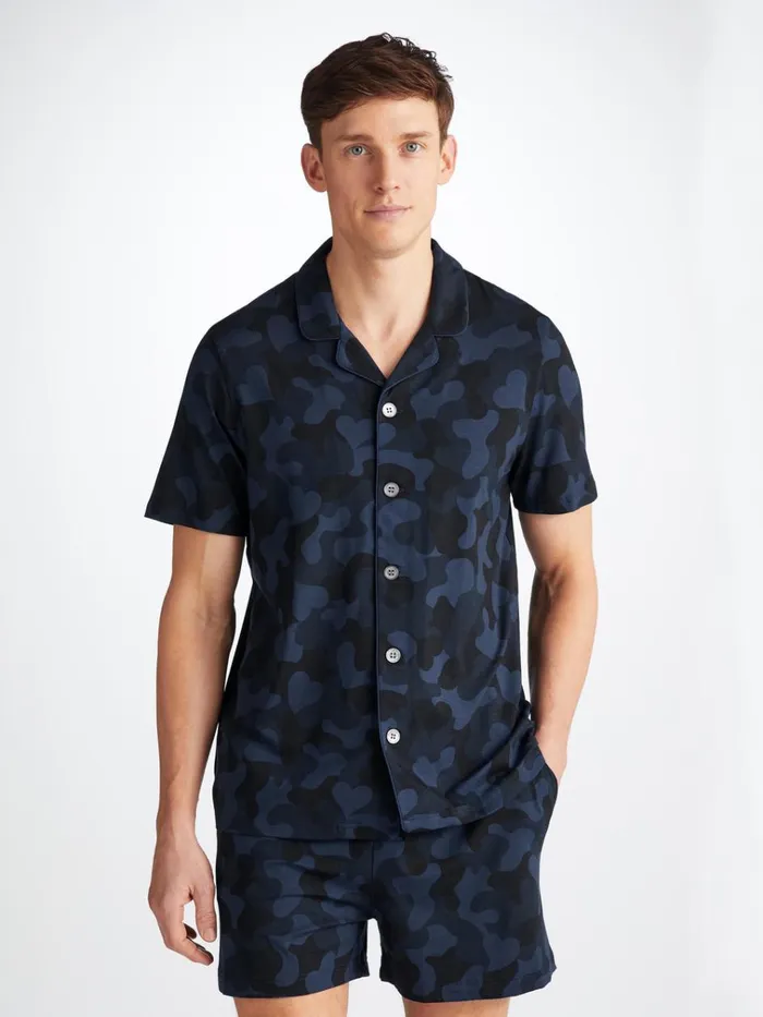 Jersey Pajamas Men Derek Rose Short Pajamas London 11 Micro Modal Navy