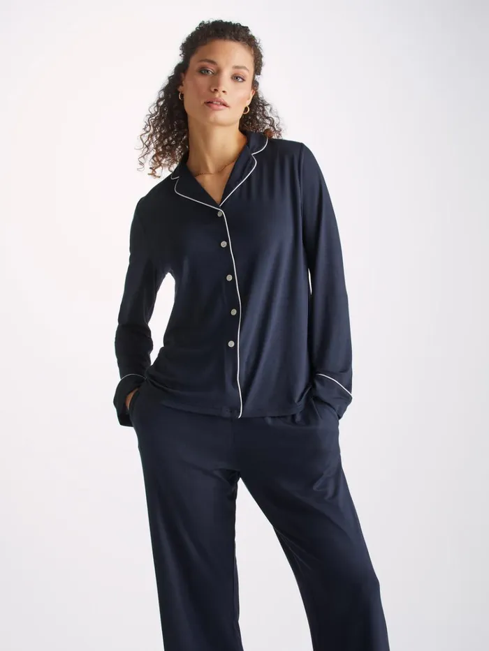 Jersey Pajamas Women Derek Rose Pajamas Lara Micro Modal Stretch Navy