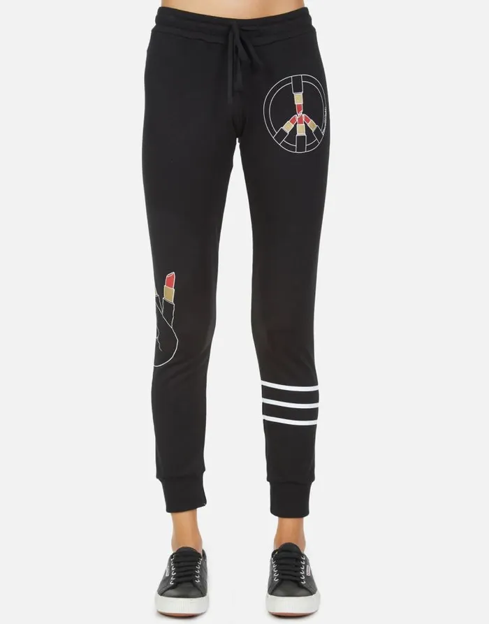 Jess Lipstick Peace Black Women Lauren Moshi Long Sweatpants