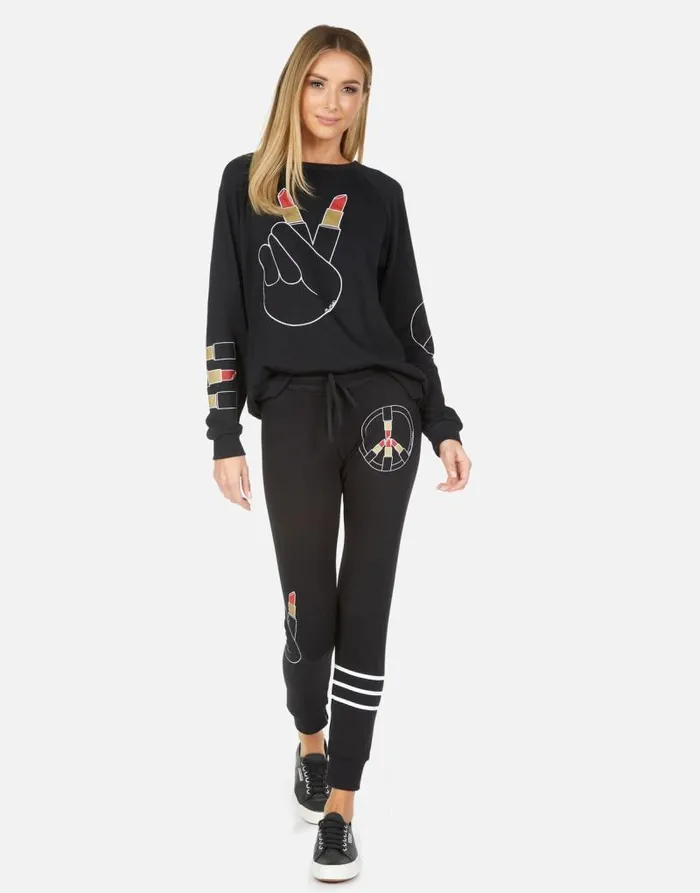 Jess Lipstick Peace Black Women Lauren Moshi Long Sweatpants