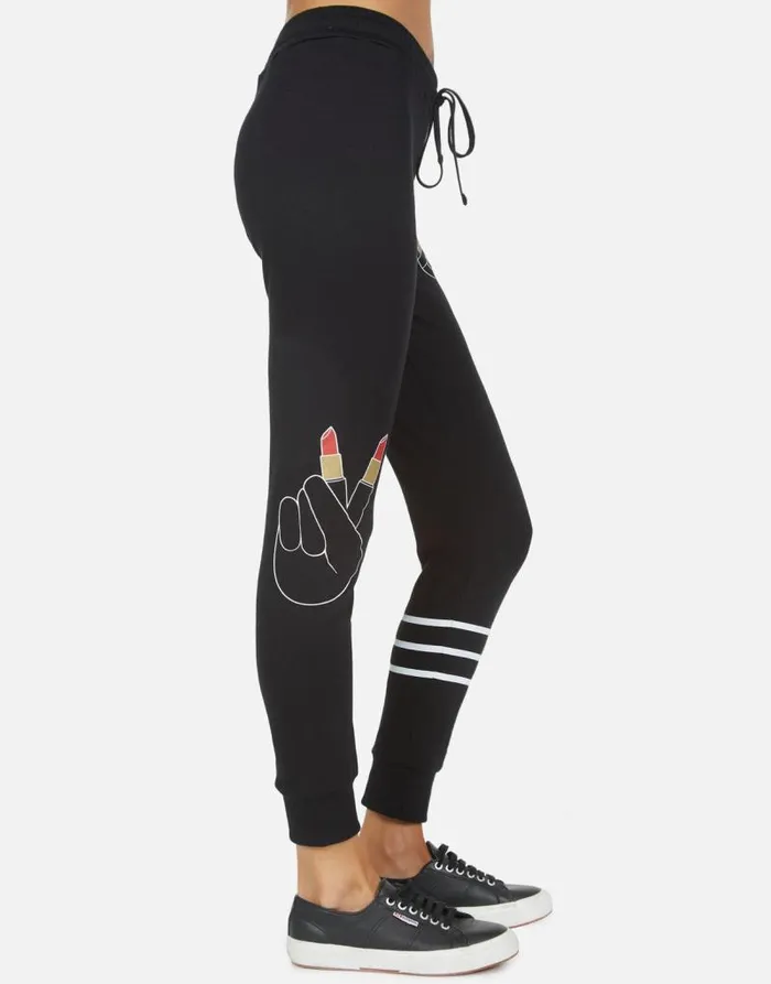 Jess Lipstick Peace Black Women Lauren Moshi Long Sweatpants