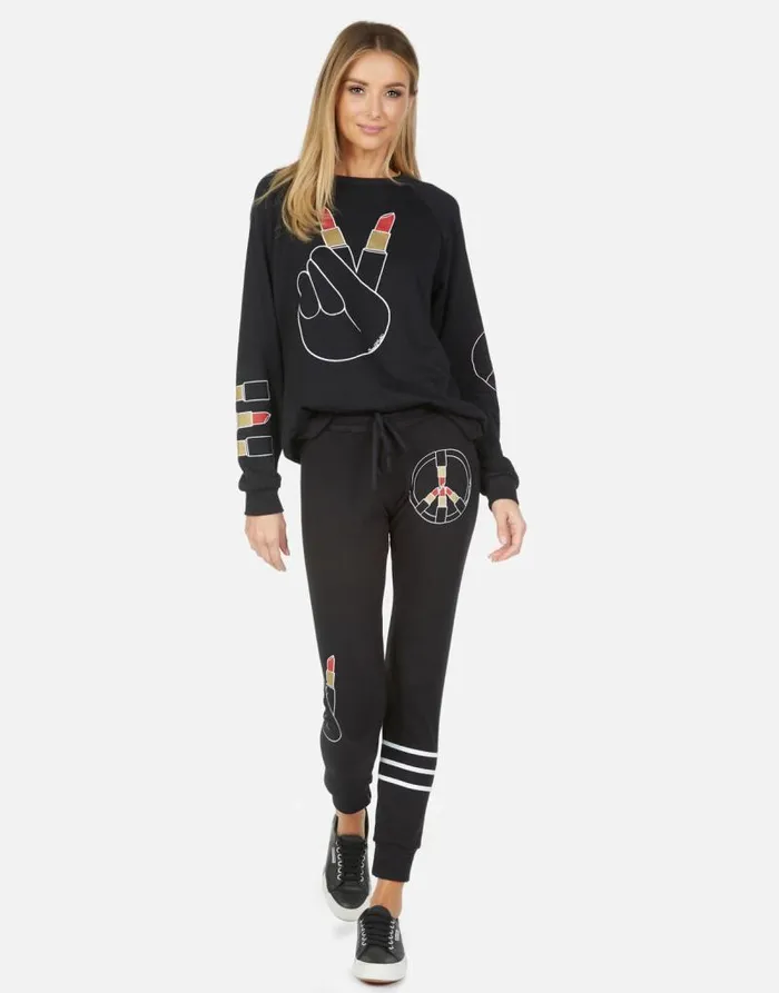 Jess Lipstick Peace Black Women Lauren Moshi Long Sweatpants