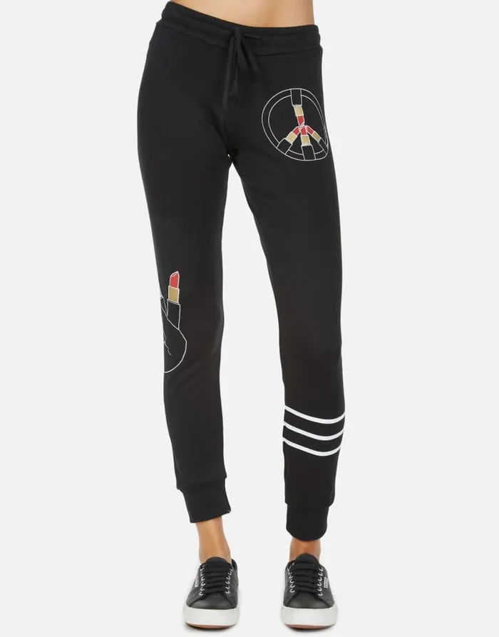 Jess Lipstick Peace Black Women Lauren Moshi Long Sweatpants