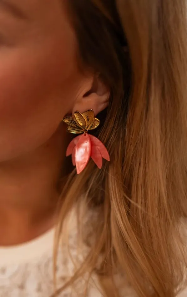Jewelry and Accessories Earrings Easy Clothes Coral And Golden Willy Earrings Coral