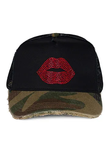 Jilly Crystal Red Lip Black Camo Women Lauren Moshi Hats