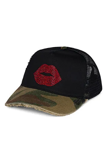 Jilly Crystal Red Lip Black Camo Women Lauren Moshi Hats