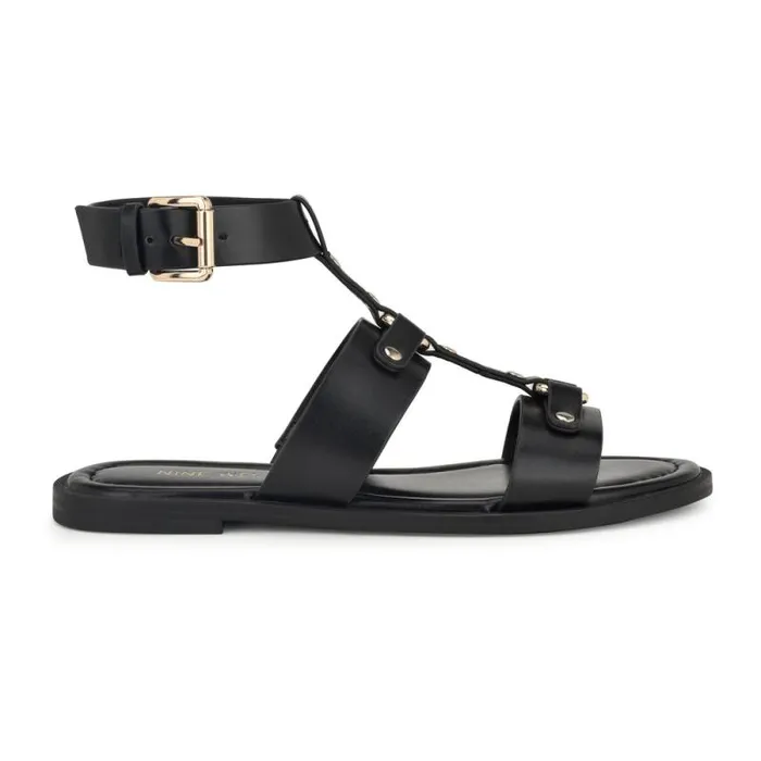 Jouise Ankle Strap Flat Sandals Black Women Nine West Sandals