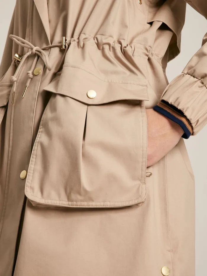 Joules Coats and Jackets Women Beige Waterproof Long Raincoat With Hood
