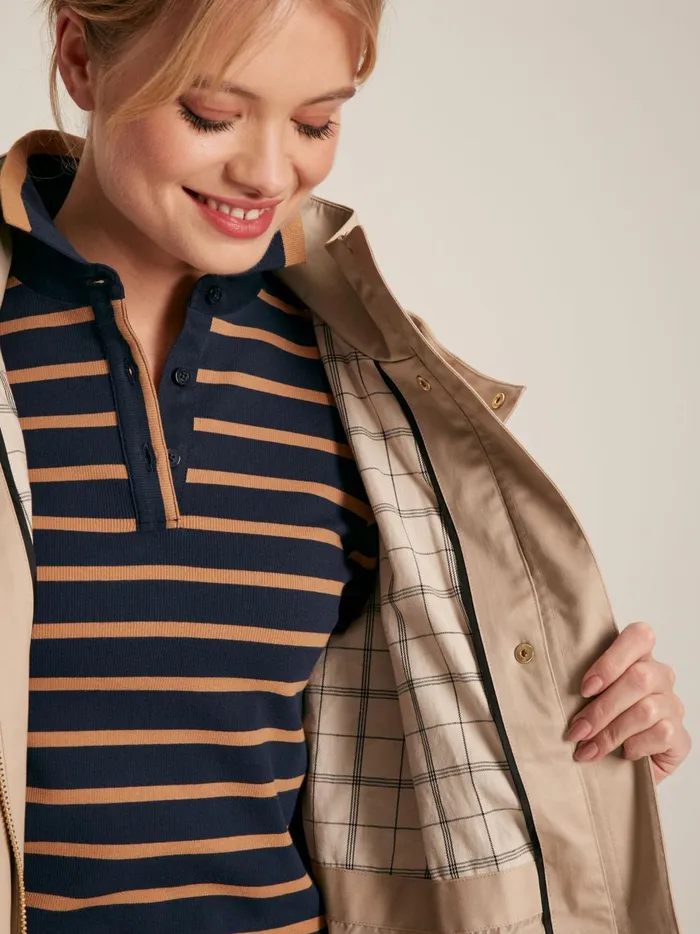 Joules Coats and Jackets Women Beige Waterproof Long Raincoat With Hood