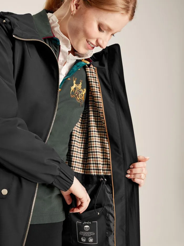 Joules Coats and Jackets Women Black Waterproof Raincoat With Hood