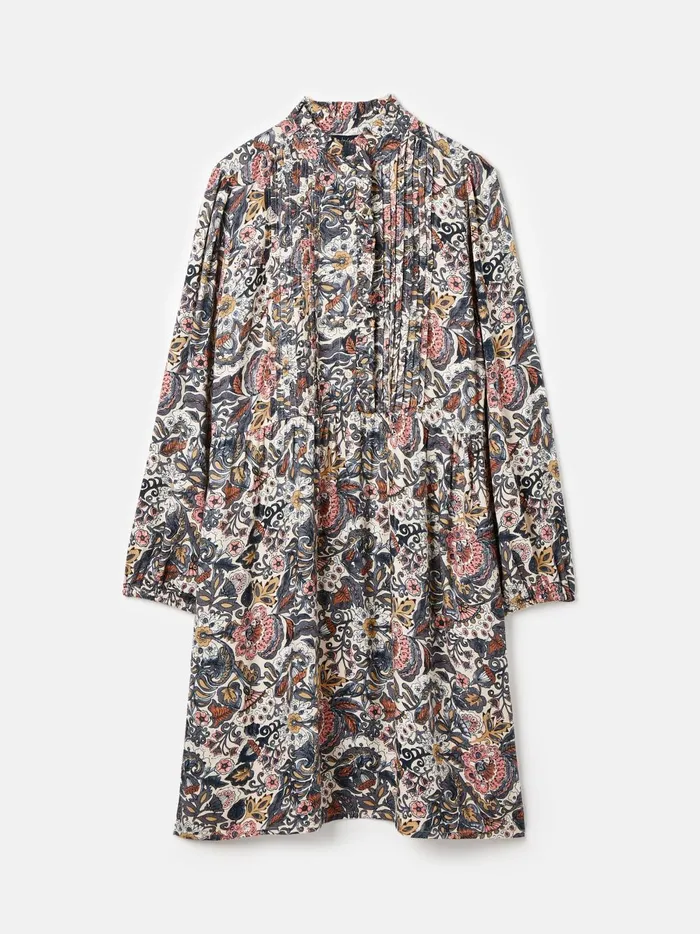 Joules Dresses Women Brown Floral Frill Neck Midi Dress