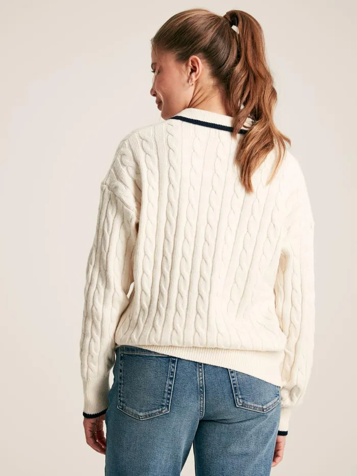 Joules Knitwear Women CreamNavy Cable Knit Cricket Jumper