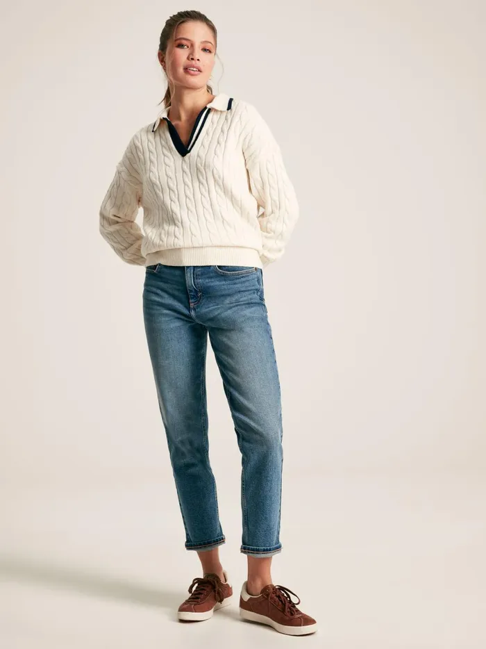 Joules Knitwear Women CreamNavy Cable Knit Cricket Jumper